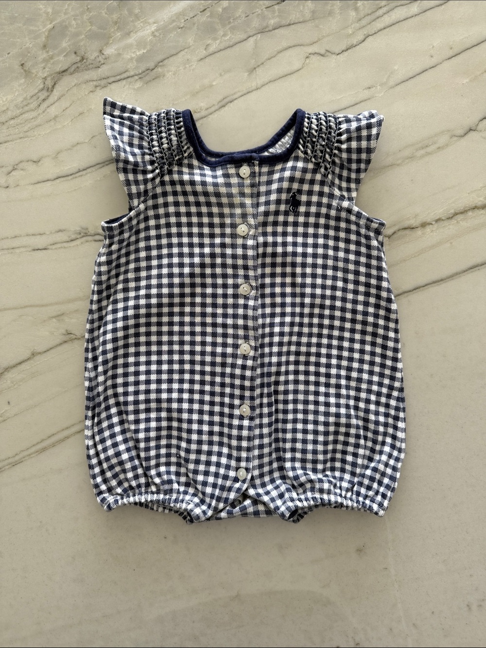 Ralph Lauren Navy Gingham Baby Girl Bubble